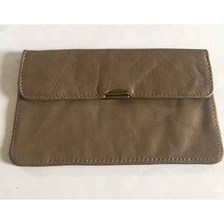 PORTE FEUILLE EN CUIR TAUPE