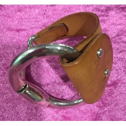 BRACELET DEMI JONC CUIR CAMEL